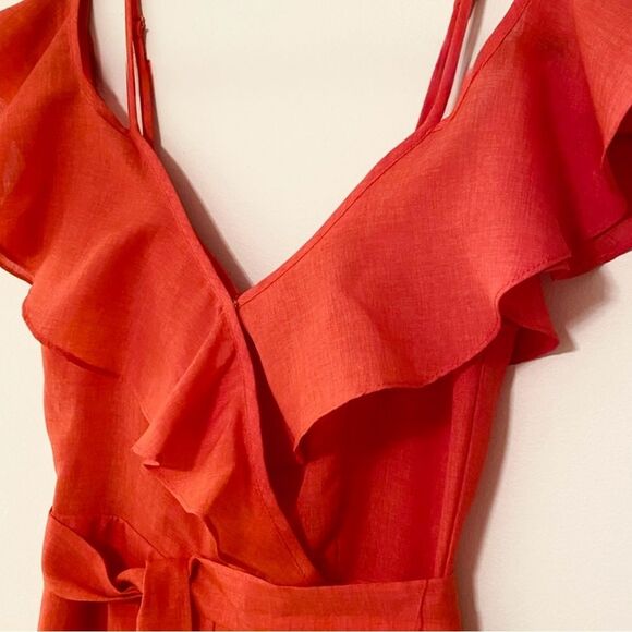 Blue Blush Tomato Red Cold Shoulder Ruffle Romper w/ pockets Sm / Medium Outfit - Picture 8 of 8